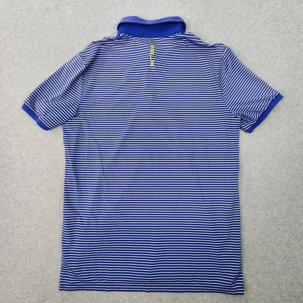 Ralph Lauren RLX Polo Mens Size Large‎ Blue Stripe Button Shirt Flaw On Collar.